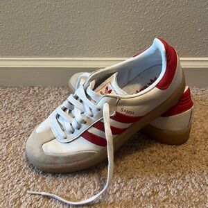 Adidas White and Red Sambae Sneakers